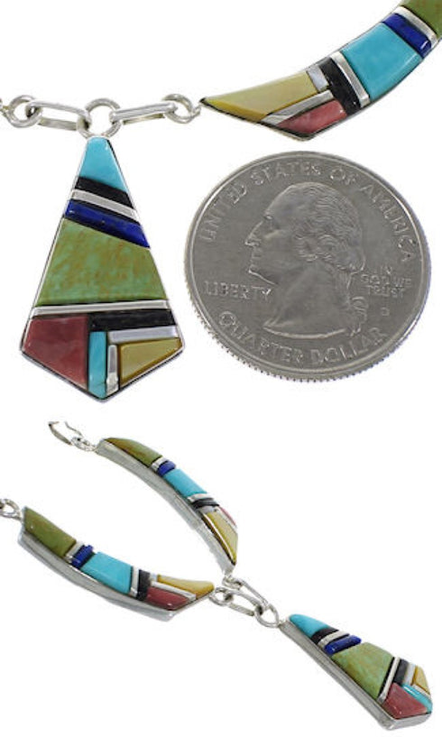 Multicolor Silver Earrings And Link Necklace Set GS75434